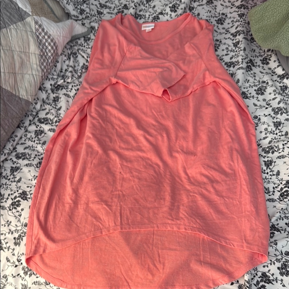 LuLaRoe Pink Asymmetrical Ruffled Tank Top
